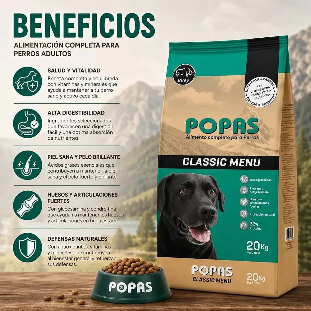 Pienso Popas sabor res perros adultos por libras — imagen 3