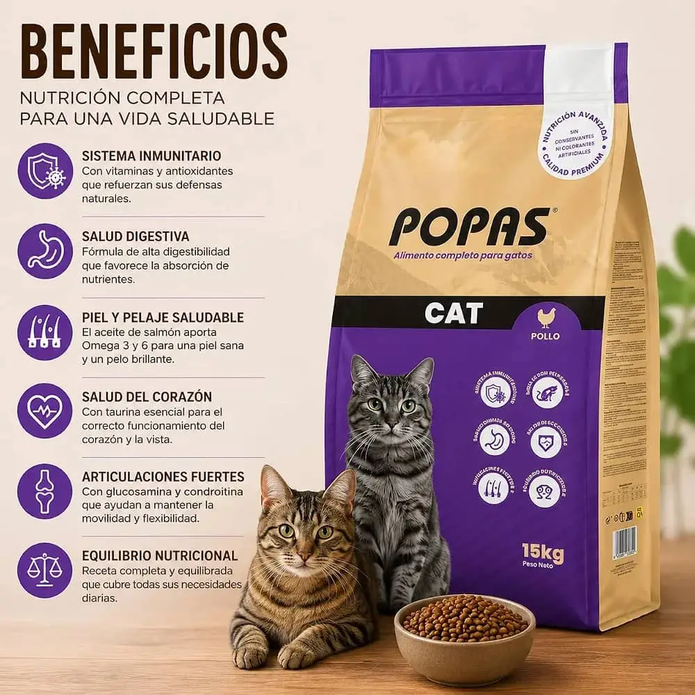 Pienso Popas para gatos adultos sabor pollo y pescado — imagen 3