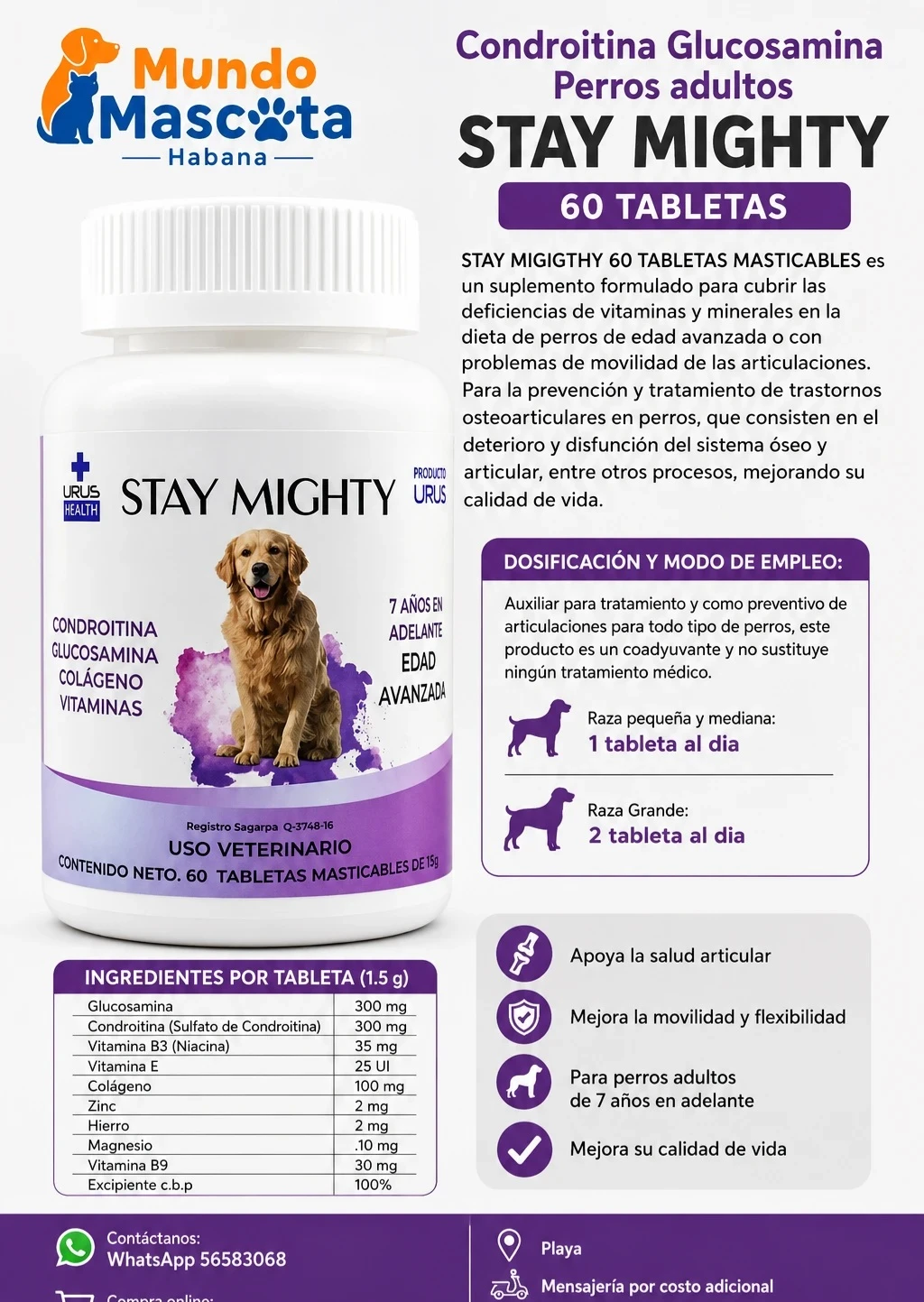 Glucosamina con Condoitrina y Multivitaminas para perros adultos's foto | Mundo Mascota Habana |  BizneCubano