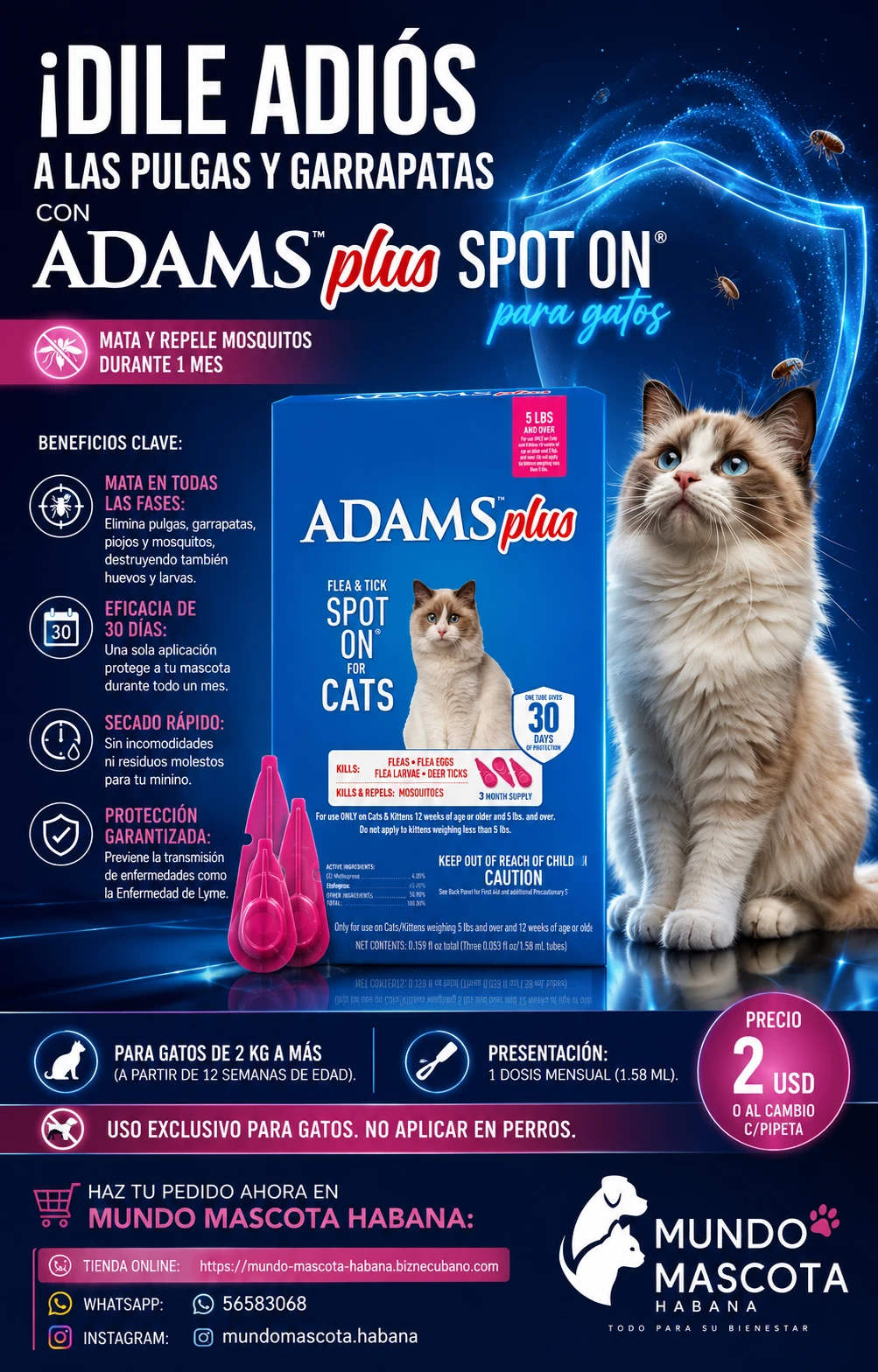 Pipeta Adams original para gatos's foto | Mundo Mascota Habana |  BizneCubano